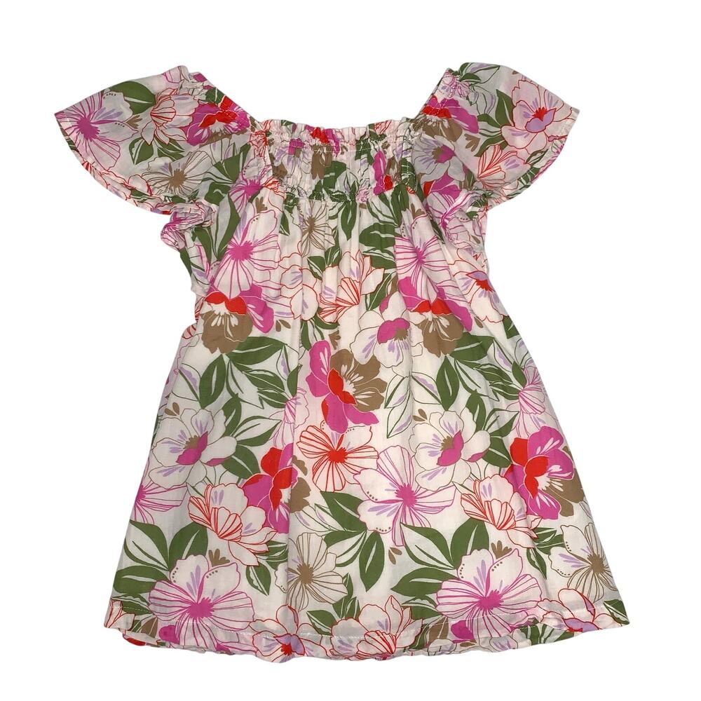 GAP Cream Pink and Green Floral Print Flutter Sleeve Dress Size 3T